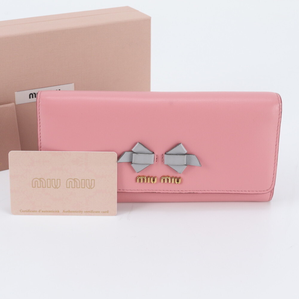 Miu Miu Miu Leather Bi-fold Wallet (5MH109) with Guarantee Card - Women's